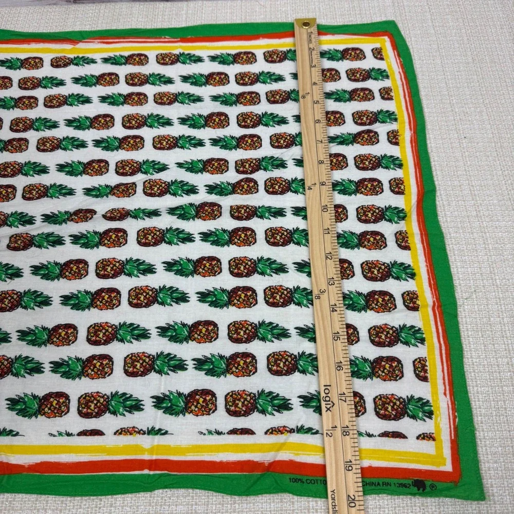 Pineapple Print Bandana Scarf Pocket Square Tropical Fruit Green Yellow‎ 20x20